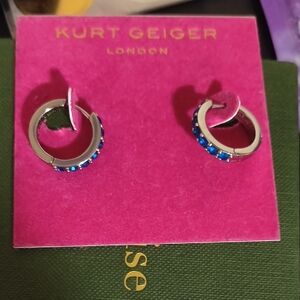 Kurt Geiger Silver and Blue Hoop Earrings